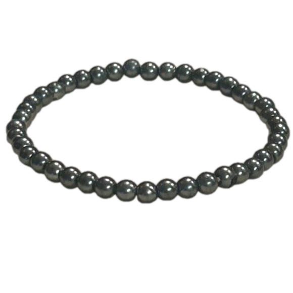 7” steel gray blue 40 solid metal beads stackable stretch bracelet - Picture 2 of 10